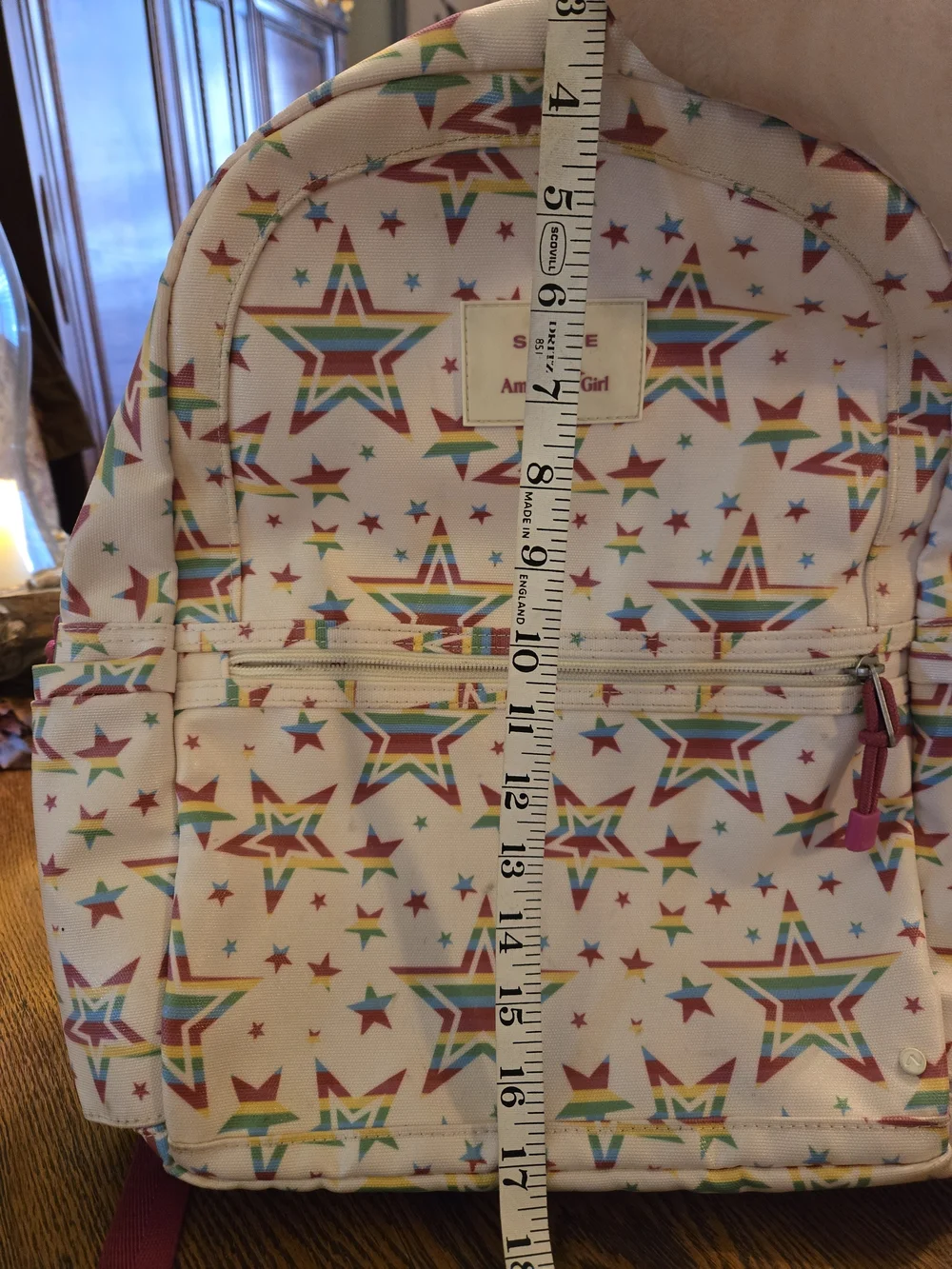 American Girl Rainbow Star White Backpack with Pink Accents